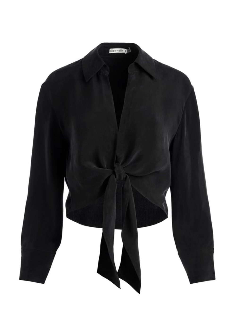 Alice + Olivia Hannon Tie Front Blouse in Black Sz M NWT - Picture 5 of 5